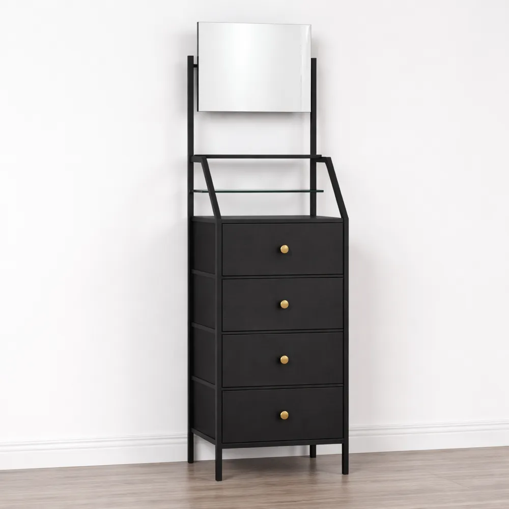 Commode Haute avec Miroir et Tiroirs en Tissu, Meuble de Rangement Polyvalent