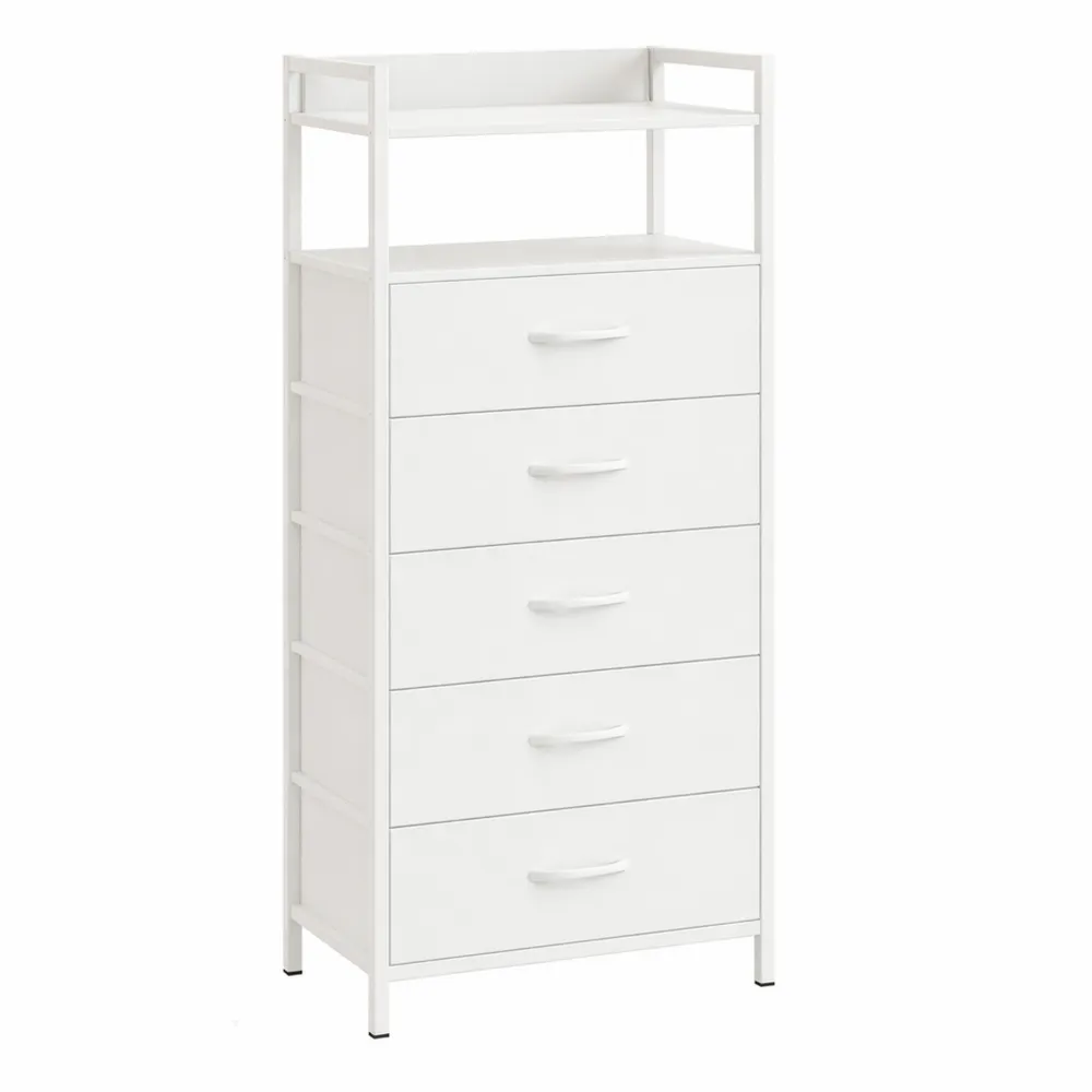 Commode à 5 tiroirs avec revêtement en cuir blanc pour multifonctions