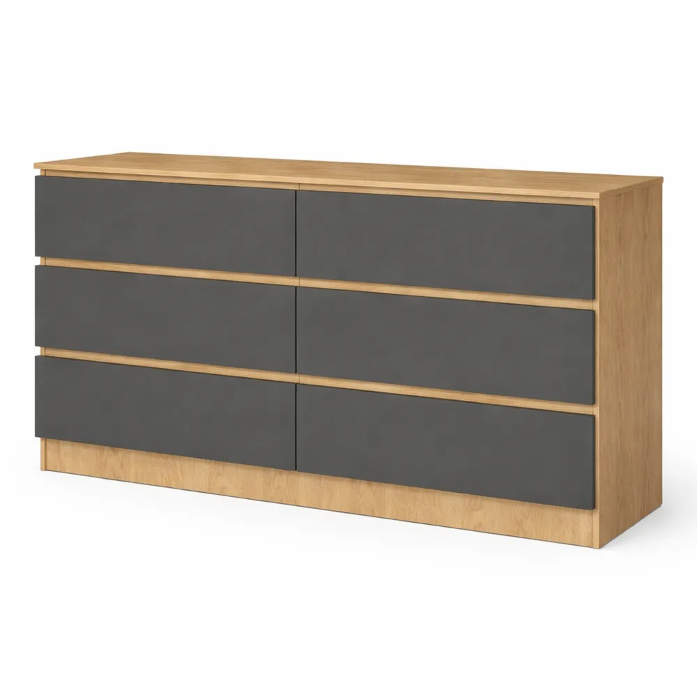 Commode à 6 tiroirs en bois massif pour chambre ou salon, dimensions L160 x H77 x P40 cm