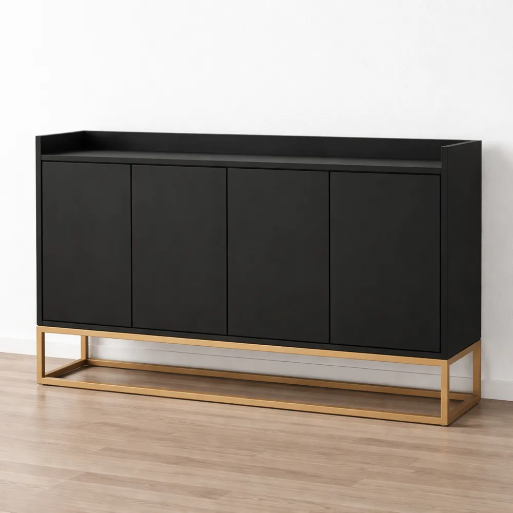 Armoire polyvalente à 4 portes avec étagère réglable, noire