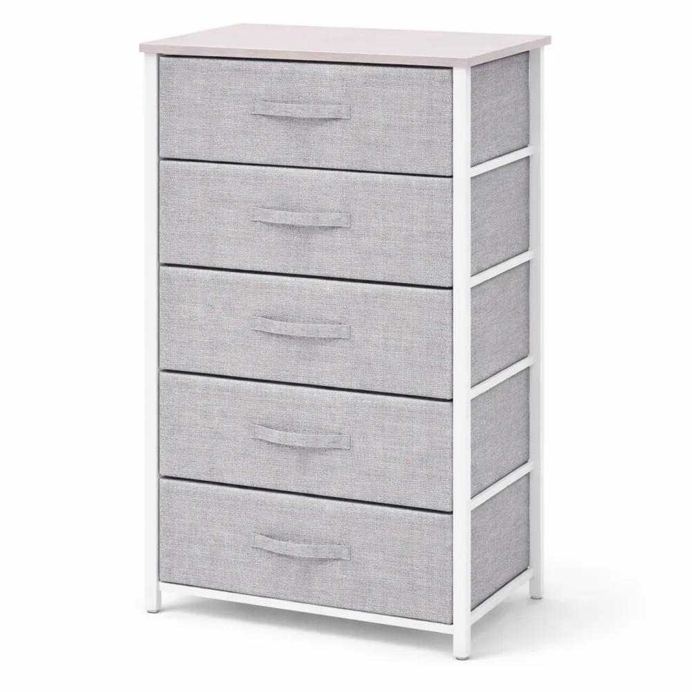 Commode 5 Tiroirs en Tissu avec Plateau en Bois, Grand Espace de Rangement pour Chambre, Salon, Chambre d'enfant