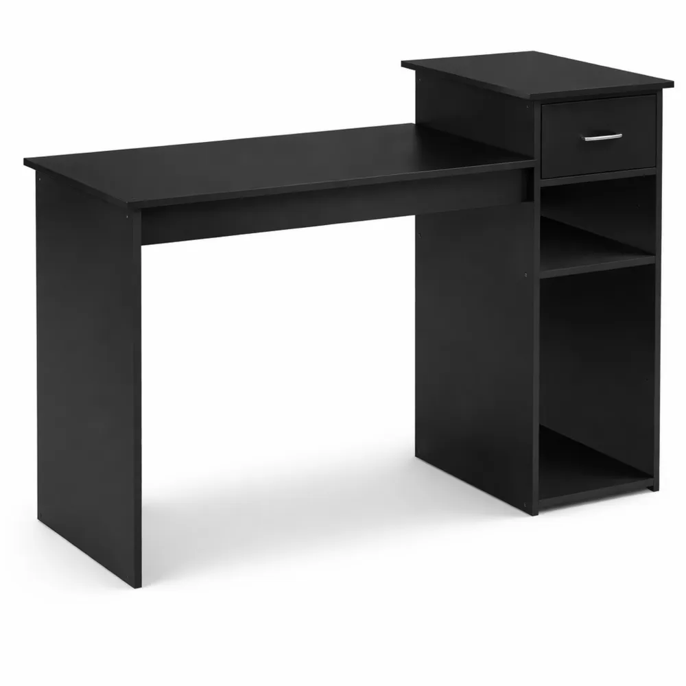 Table de Travail Noire avec Tiroir et Étagères pour Ordinateur