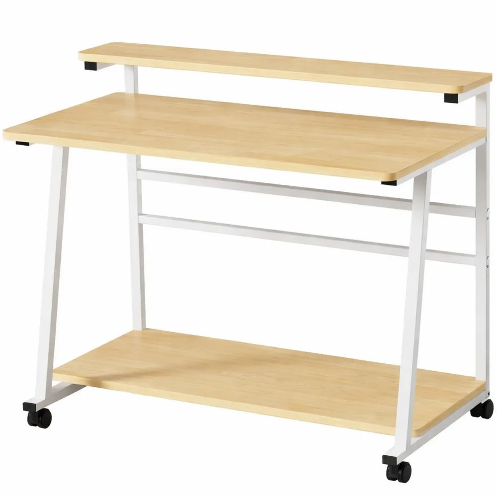 Table d'ordinateur mobile avec étagères, idéale pour petits espaces