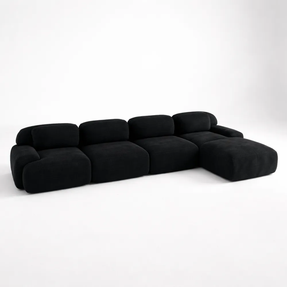 Canapé d'angle 4 places en velours côtelé avec ottoman