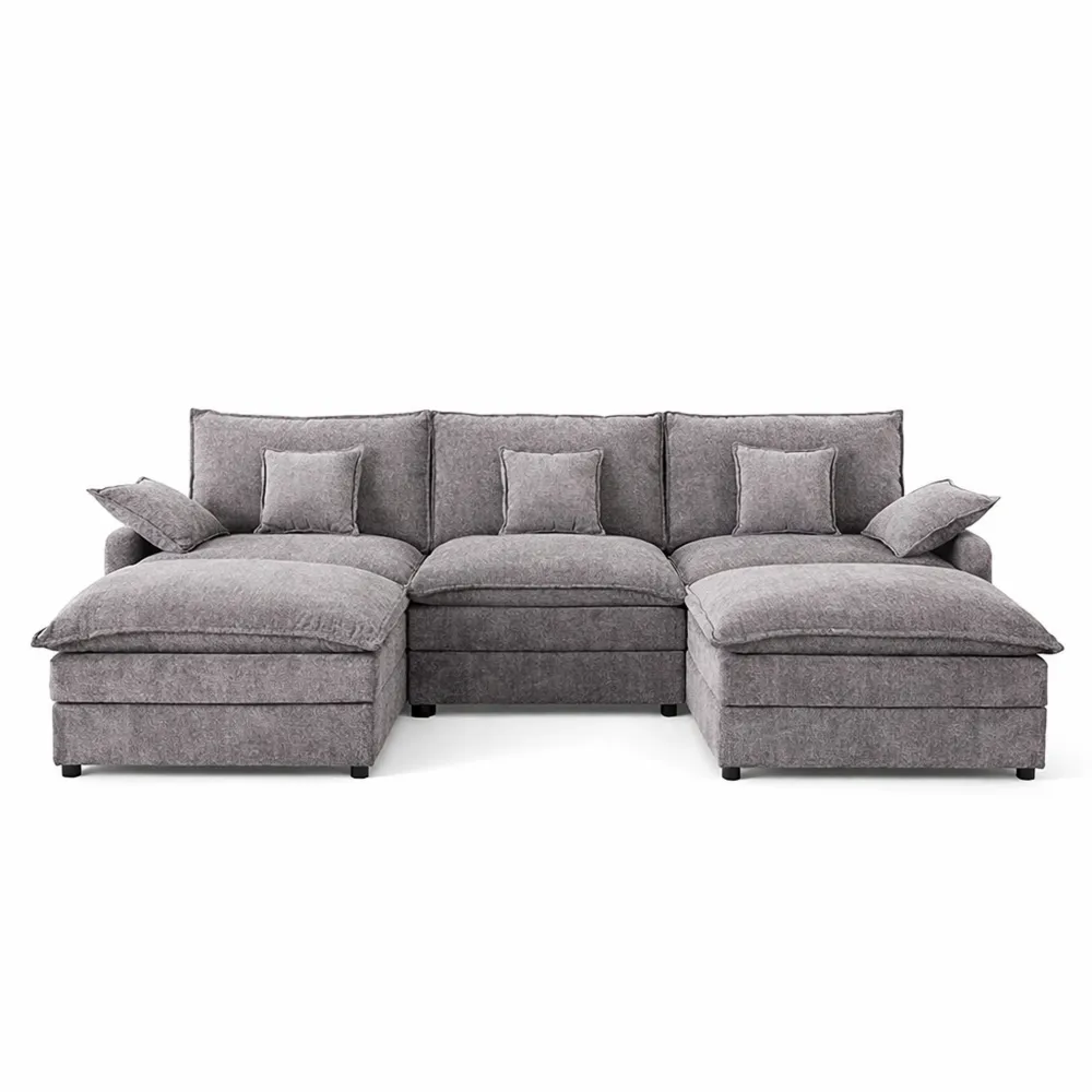 Canapé d'angle modulable en U 3 places avec repose-pieds amovible