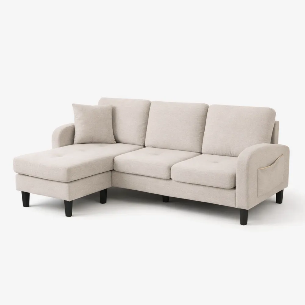 Canapé d'angle modulable en tissu coton et lin pour salon ou bureau