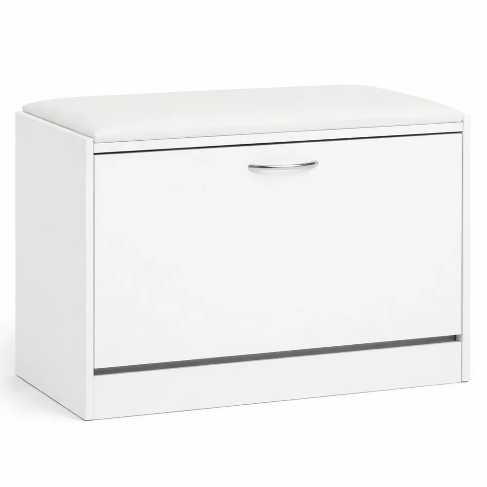 Banc de rangement pour chaussures avec coussin d'assise, armoire à chaussures à abattant, idéal pour entrée et salon, blanc