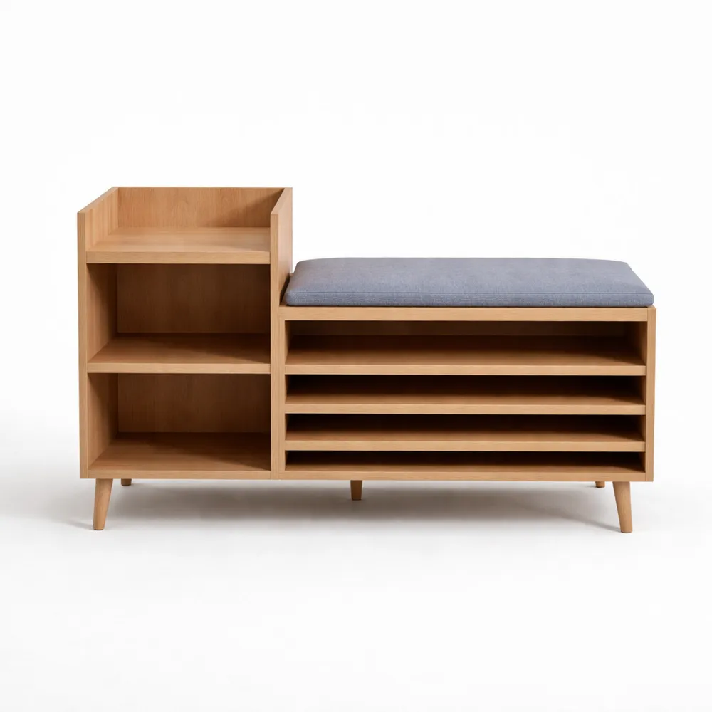 Banc de rangement multifonction avec coussin et tiroir pour entrée