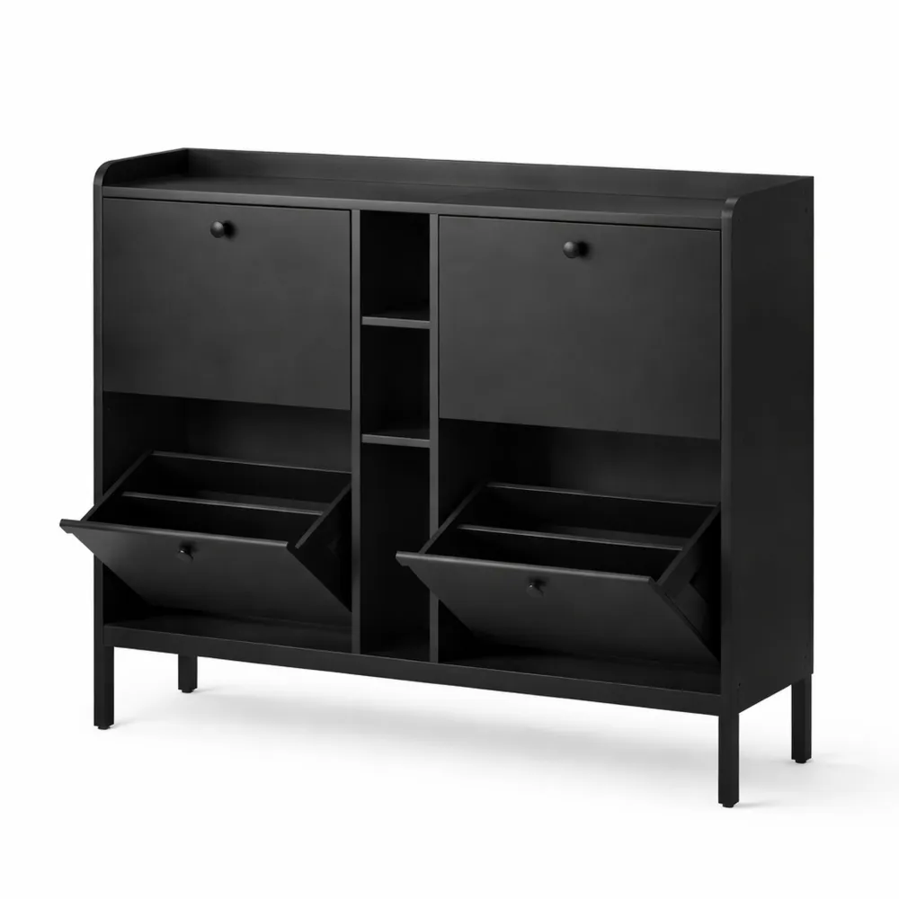 Armoire à Chaussures avec Tiroirs Rabattables et Étagères Ouvertes