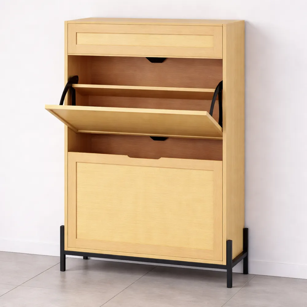 Armoire à chaussures en rotin avec portes et tiroir pour entrée