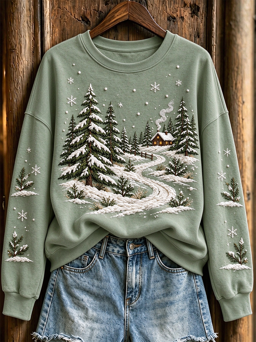 Women's Winter Snowy Trees Pattern Casual Sweatshirt – voiceforfur