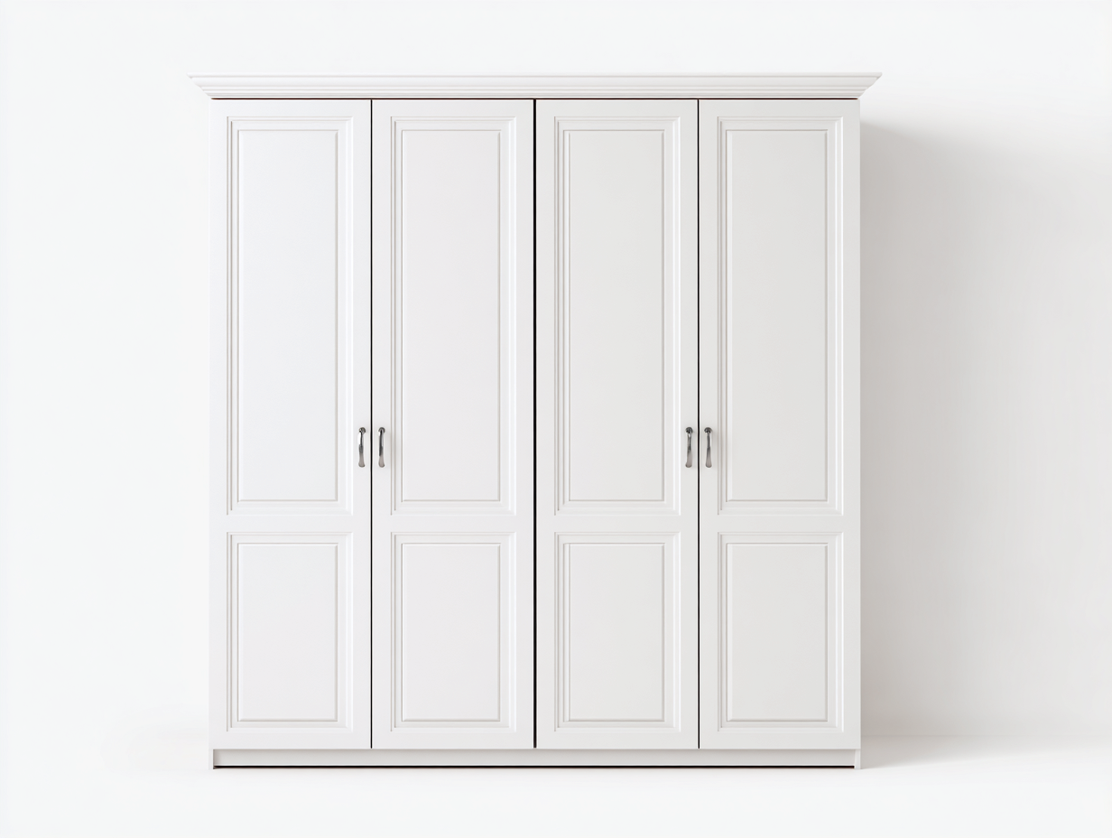 Armoire 4 portes 180x58x210 cm Blanc Style classique-Pinegoloft