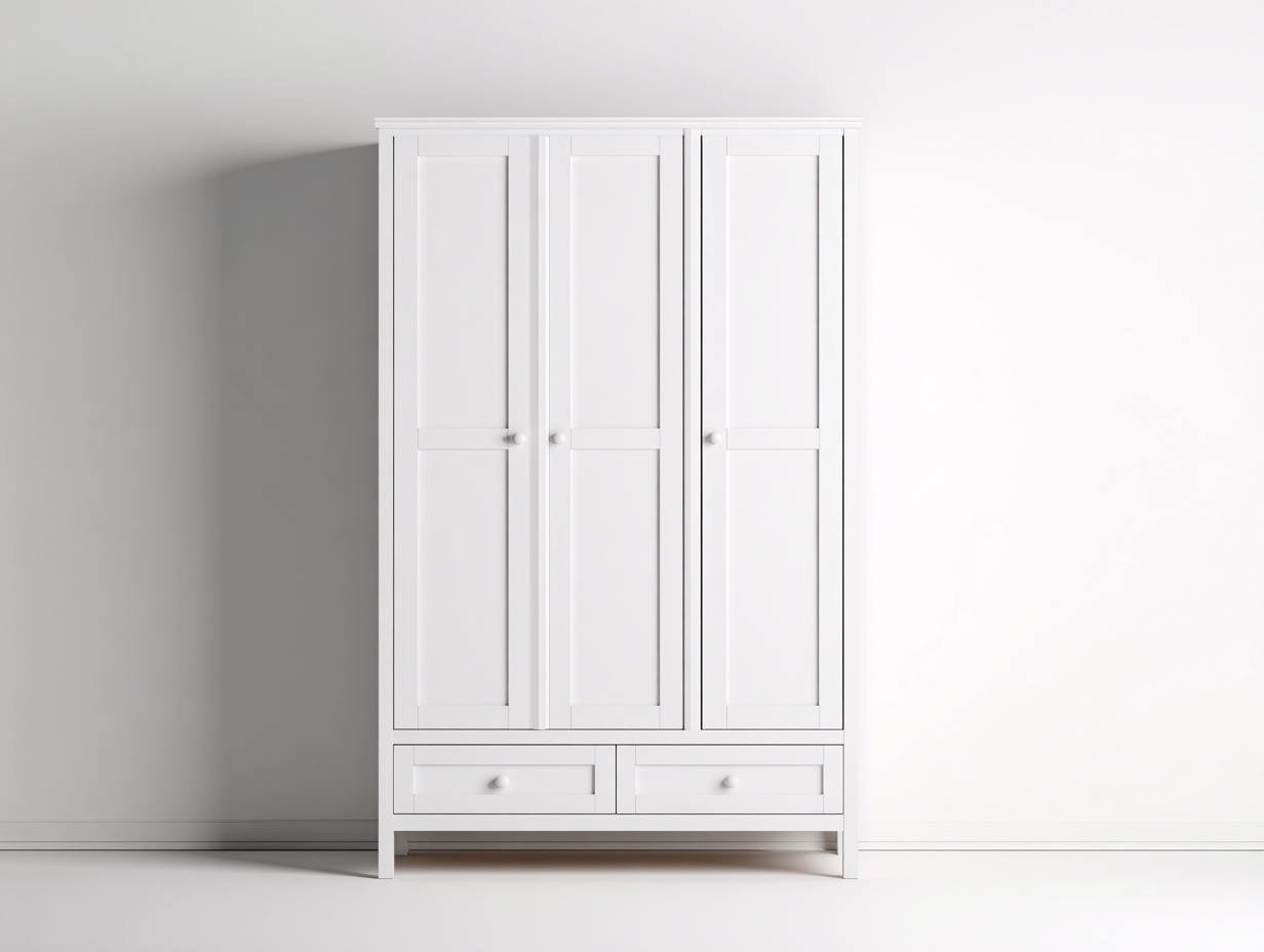 Armoire 4 portes 180x58x210 cm Blanc Bois Style élégant-Pinegoloft