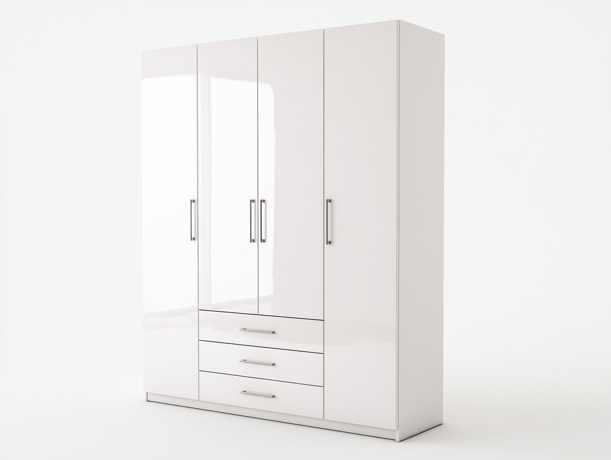 Armoire 4 portes 180x58x210 cm Blanc brillant Style moderne-Pinegoloft