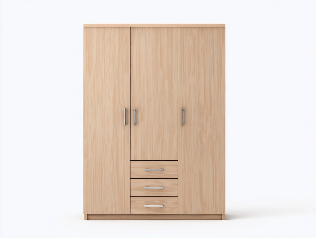 Armoire 3 portes 140x55x200 cm Bois naturel Style moderne-Pinegoloft