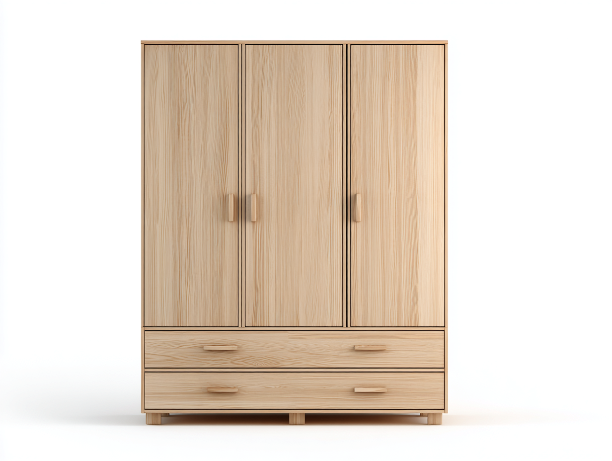 Armoire 3 portes 135x55x200 cm Bois clair Style naturel-Pinegoloft