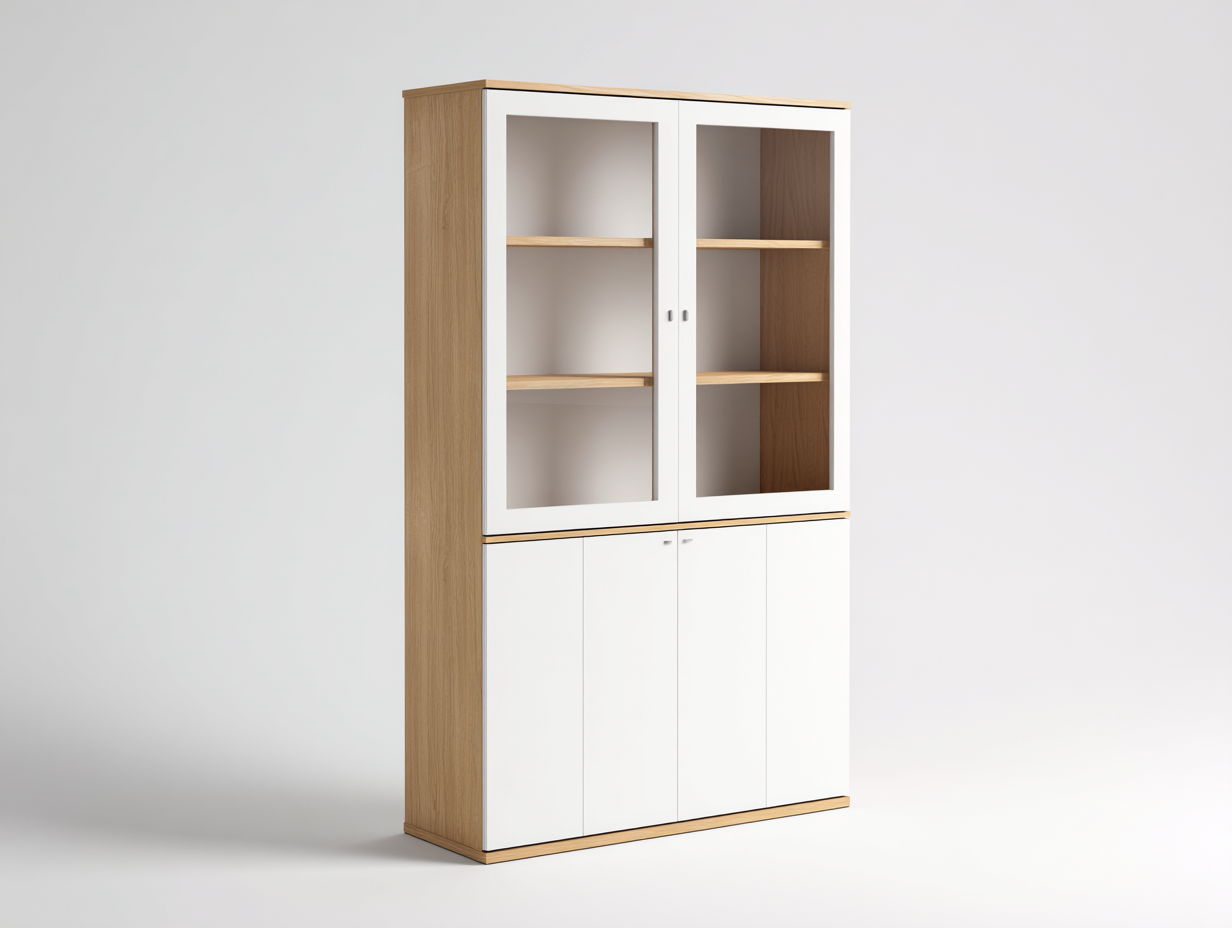 Vitrine 2 portes 90x40x180 cm Blanc/Chêne Style contemporain-Sofamybay