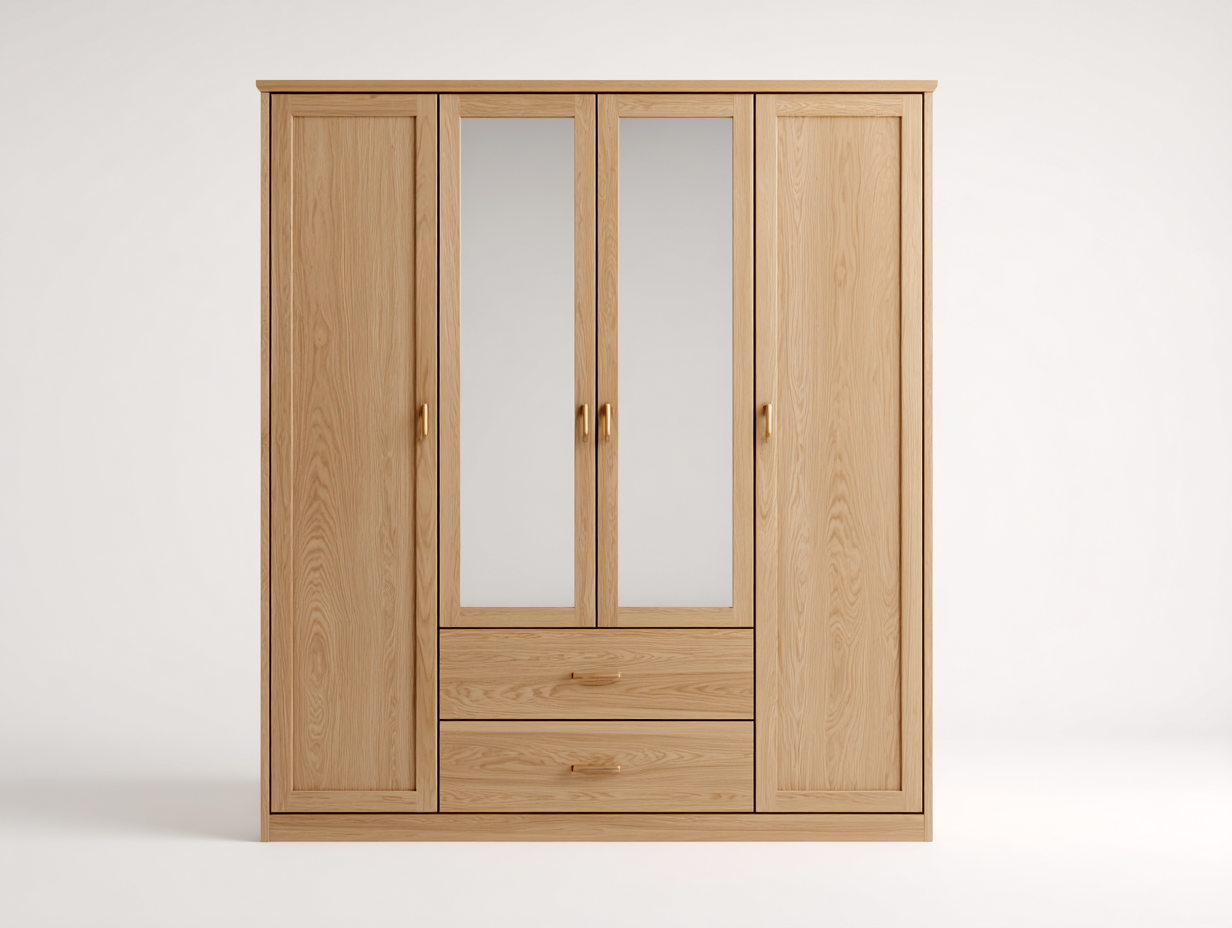 Penderie 4 portes 180x60x200 cm Bois naturel Style classique-Sofamybay