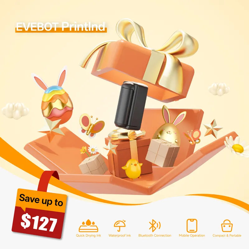 Evebot PrintInd - Portable Handheld Inkjet Printer Gun with Quick-Drying Ink Cartridge Print on Any Surface
