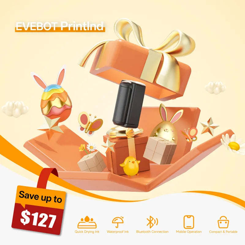 Evebot PrintInd - Portable Handheld Inkjet Printer Gun with Quick-Drying Ink Cartridge Print on Any Surface
