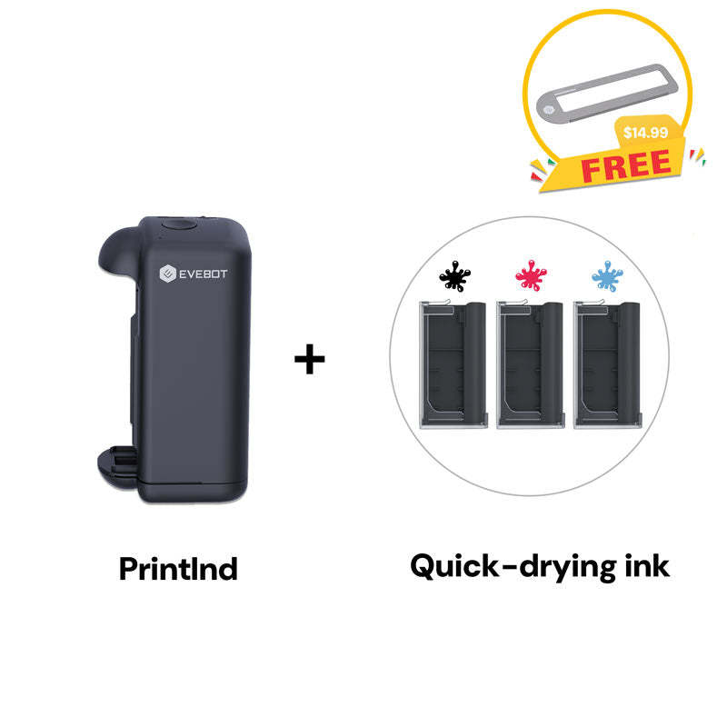 Evebot PrintInd - Portable Handheld Inkjet Printer Gun with Quick-Drying Ink Cartridge Print on Any Surface