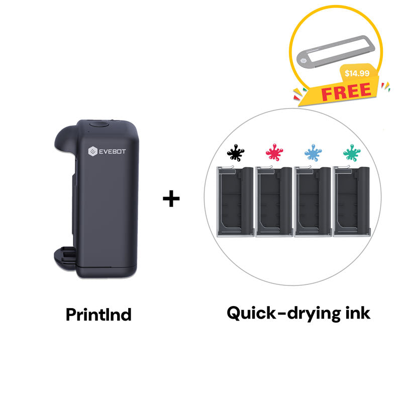 Evebot PrintInd - Portable Handheld Inkjet Printer Gun with Quick-Drying Ink Cartridge Print on Any Surface