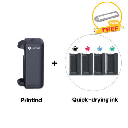 Evebot PrintInd - Portable Handheld Inkjet Printer Gun with Quick-Drying Ink Cartridge Print on Any Surface