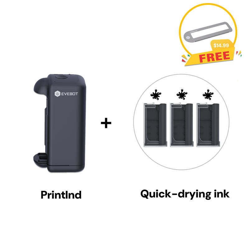 Evebot PrintInd - Portable Handheld Inkjet Printer Gun with Quick-Drying Ink Cartridge Print on Any Surface