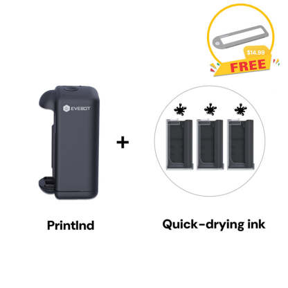 Evebot PrintInd - Portable Handheld Inkjet Printer Gun with Quick-Drying Ink Cartridge Print on Any Surface