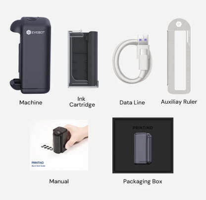 Evebot PrintInd - Portable Handheld Inkjet Printer Gun with Quick-Drying Ink Cartridge Print on Any Surface