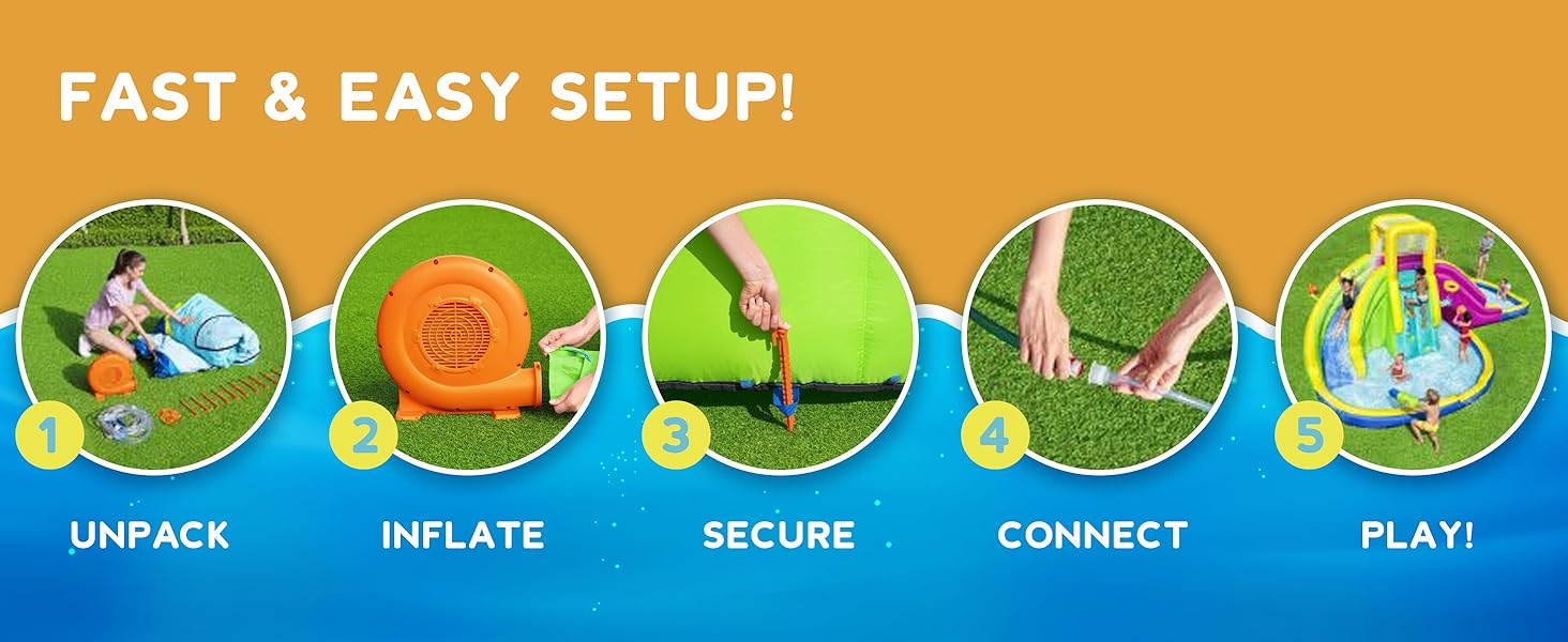 Bestway H2OGO! Funfinity Splash Kids Inflatable Mega Water Park with Air Blower - DESKTOP F