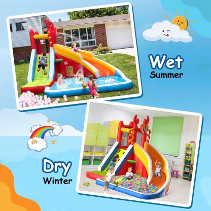 Step4Fun Inflatable Water Slide,Big Bounce House for Kids with Splash Pool,Climbing Wall,Basketball Hoop,Water Gun for Backyard Indoor and Outdoor Party,Included Air Blower,Repair Kit,Carrying Bag