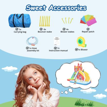 Step4Fun Inflatable Water Slide,Big Bounce House for Kids with Splash Pool,Climbing Wall,Basketball Hoop,Water Gun for Backyard Indoor and Outdoor Party,Included Air Blower,Repair Kit,Carrying Bag