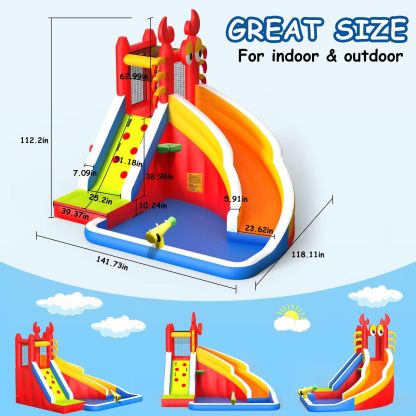 Step4Fun Inflatable Water Slide,Big Bounce House for Kids with Splash Pool,Climbing Wall,Basketball Hoop,Water Gun for Backyard Indoor and Outdoor Party,Included Air Blower,Repair Kit,Carrying Bag