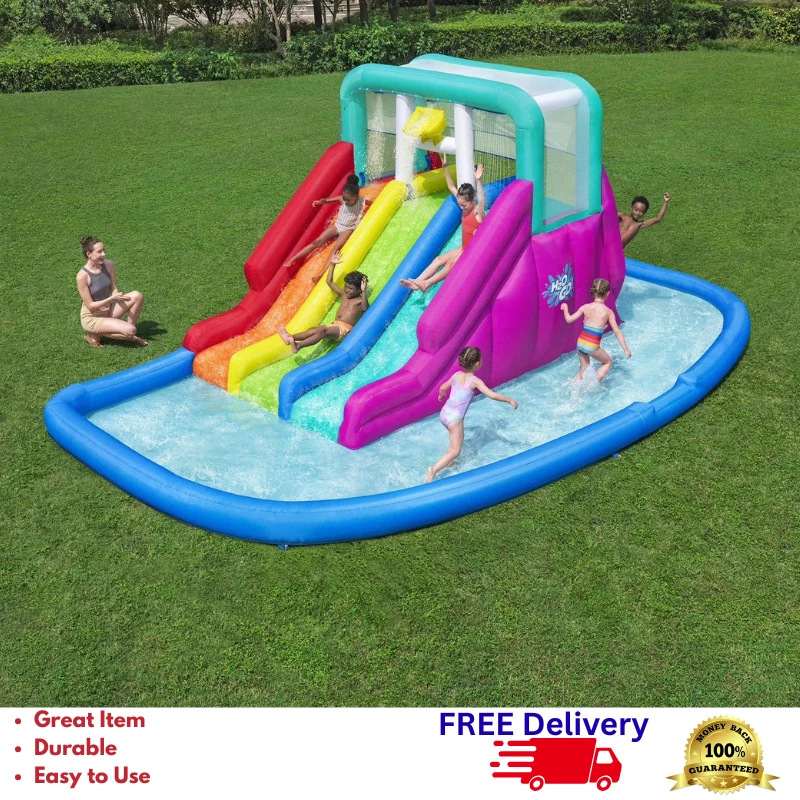 H2OGO! Triple Splash 8.9FT Inflatable Water Park Slide Pool with Blower New