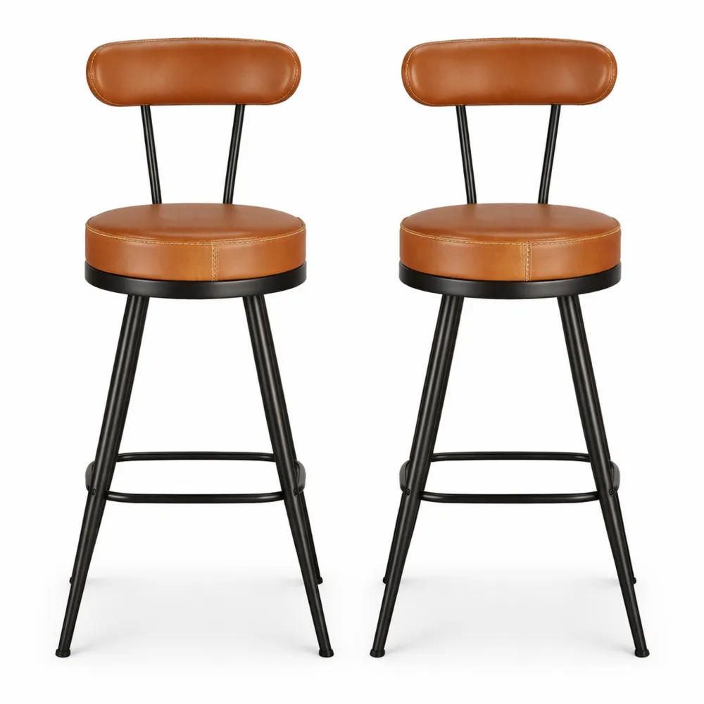 Lot de 2 Tabourets de Bar Pivotants, Hauteur 65 cm, Style Moderne Mi-siècle, Marron Caramel