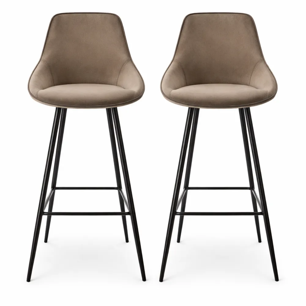 Ensemble de 2 tabourets de bar en velours, couleur taupe