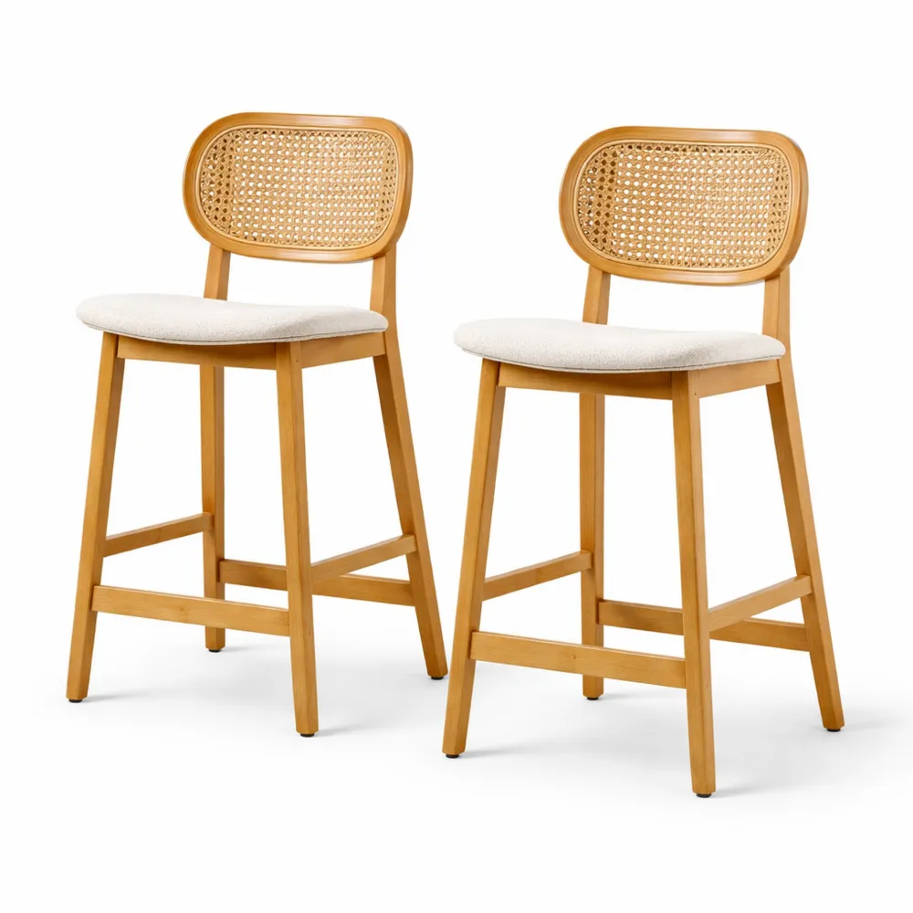 Tabourets de Bar en Rotin avec Repose-Pieds Beige