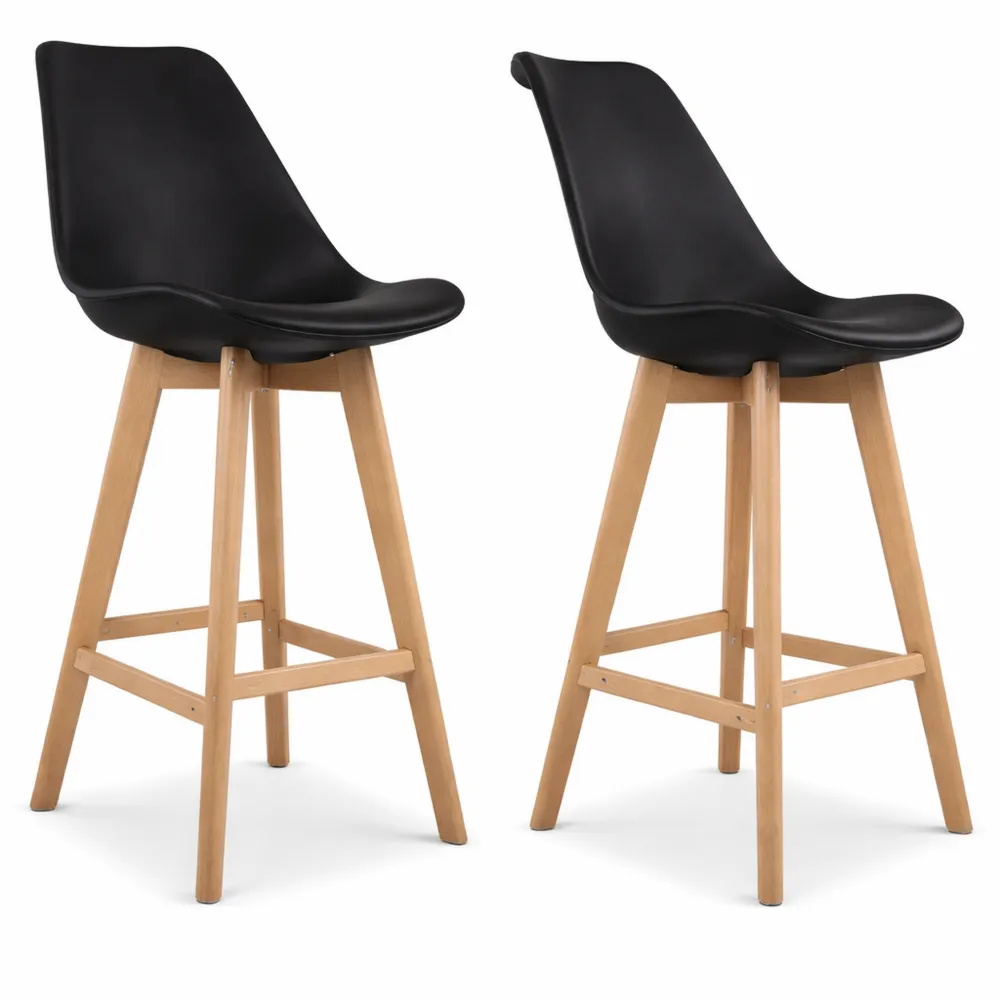 Ensemble de tabourets de bar avec coussin et repose-pieds en bois