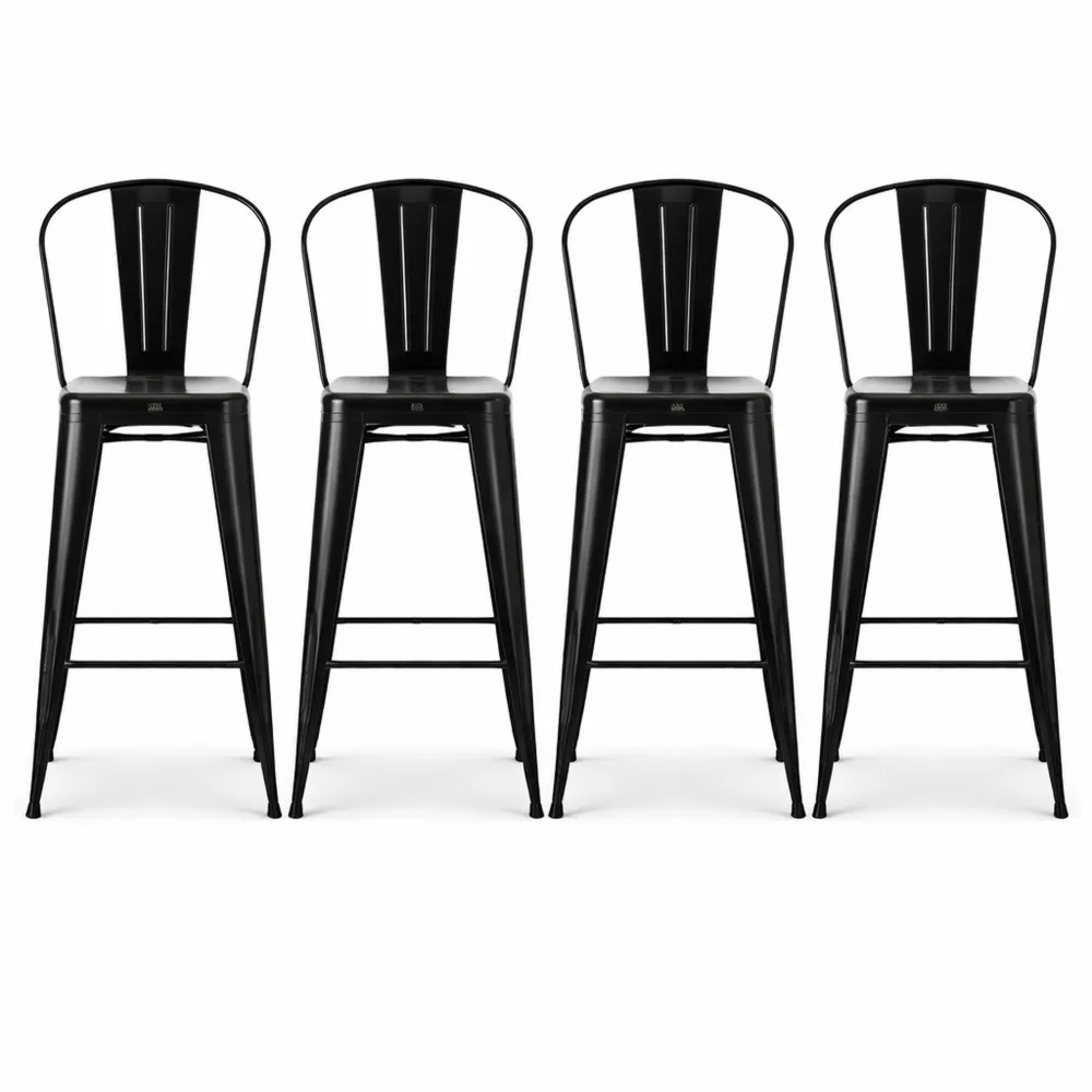 Ensemble de 4 chaises de bar industrielles empilables avec dossier et repose-pied 76 cm