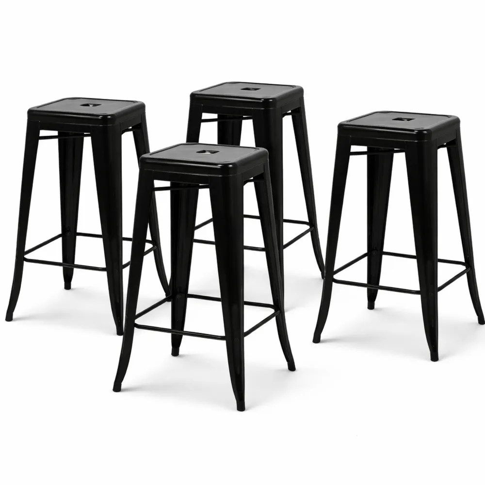 Ensemble de 4 tabourets de bar empilables en métal noir mat style industriel