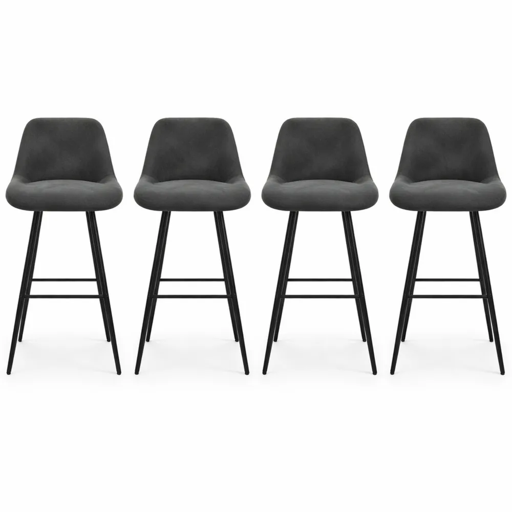 Ensemble de 4 tabourets de bar en velours gris avec accoudoirs