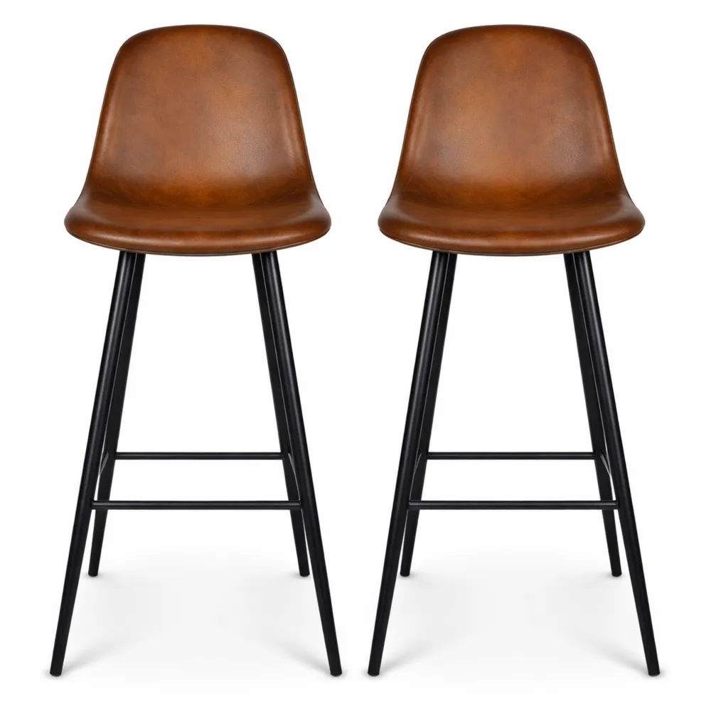 Lot de 2 Tabourets de Bar Vintage avec Dossier et Repose-Pieds