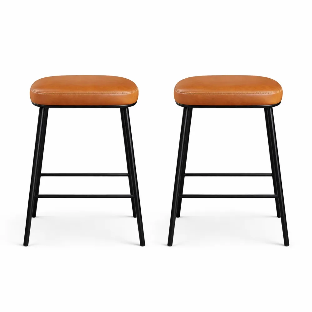 Ensemble de 2 Tabourets de Bar en Cuir Microfibre avec Repose-Pieds, Hauteur 62,5 cm - Marron