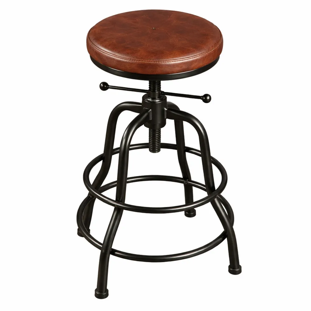 Tabouret de Bar Réglable en Similicuir avec Repose-Pieds, Style Néo-Rétro