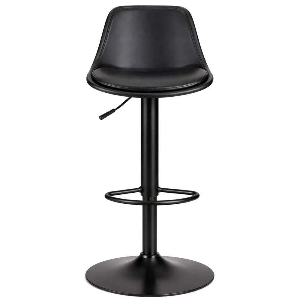 Chaise de Bar Réglable avec Dossier et Coussin, Repose-Pieds Accessoire, Protection Anti-Rayures, Couleur Noire