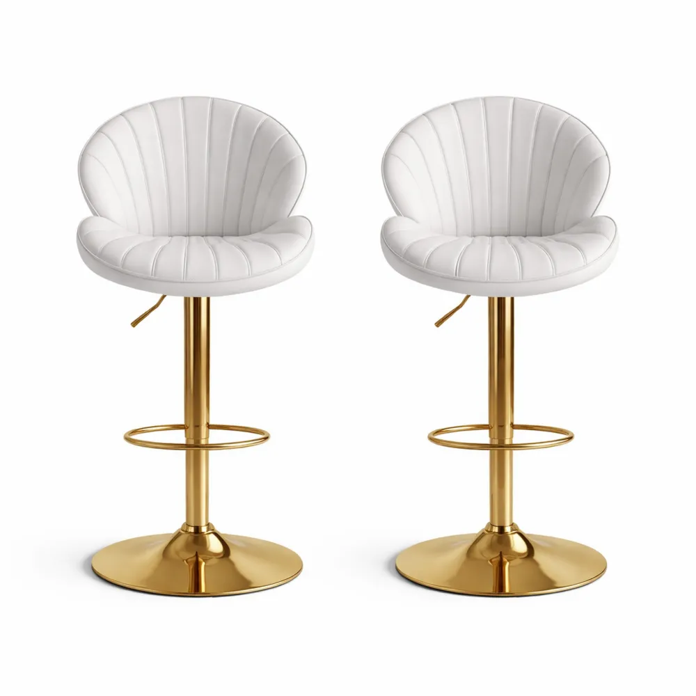 Lot de 2 Tabourets de Bar Pivotants en Velours Beige avec Dossier