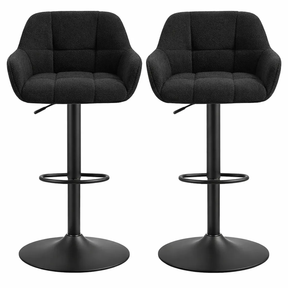 Tabourets de Bar Réglables avec Repose-Pieds et Dossier, Lot de 2, Siège Confortable Noir