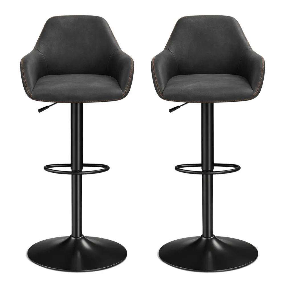 Paire de tabourets de bar pivotants et réglables en similicuir noir