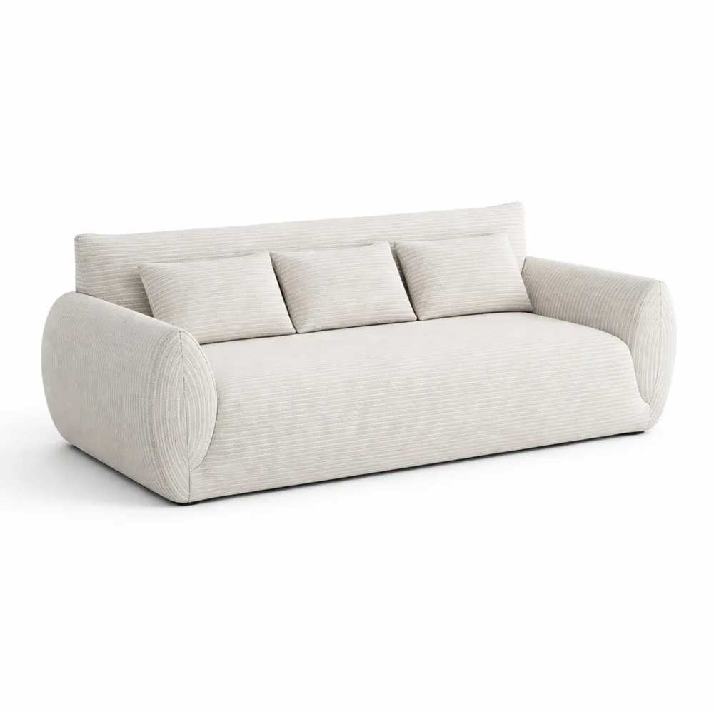 Canapé 3 places en velours côtelé avec coussins, sans montage, idéal pour salon